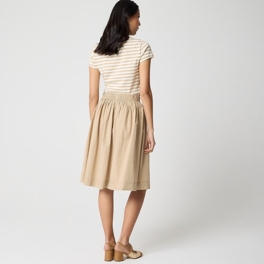 J. Crew Womens Khaki Tan Cotton Button Front Pleated Midi Skirt Small CH391 - Picture 3 of 13